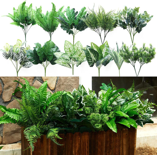 PARTY JOY 14 Bunches Fake Plants Outdoor, Fake Bushes UV Resistant Artificial Flowers Greenery Shrubs Faux Greenery for Outdoor Garden Patio Front Porch Yard Decor