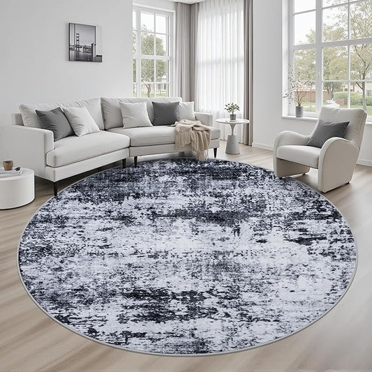 Round Area Rug for Living Room: 6 ft Washable Modern Abstract Soft Thin Rug by FXRHLP