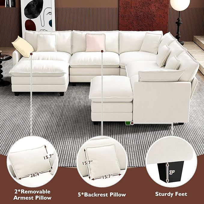 Ihanherry 114" V-Shaped Modern Sofa Modular Sectional Cloud Couch - Image 6