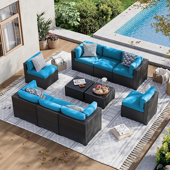 Aoxun 10 Piece Patio Furniture Set Wicker Rattan Patio Sectional Sofa Set by Aoxun