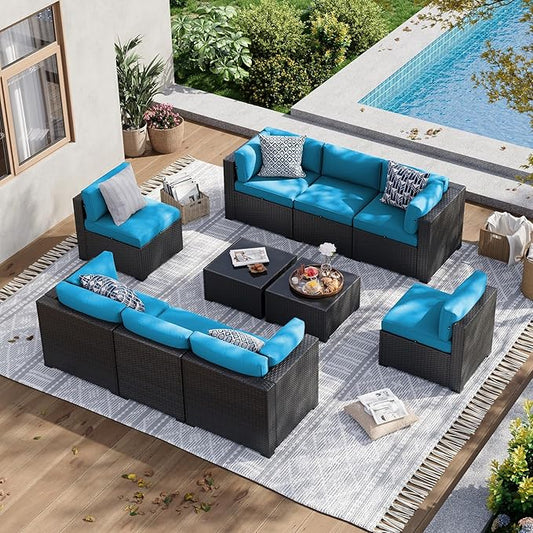 Aoxun 10 Piece Patio Furniture Set Wicker Rattan Patio Sectional Sofa Set by Aoxun