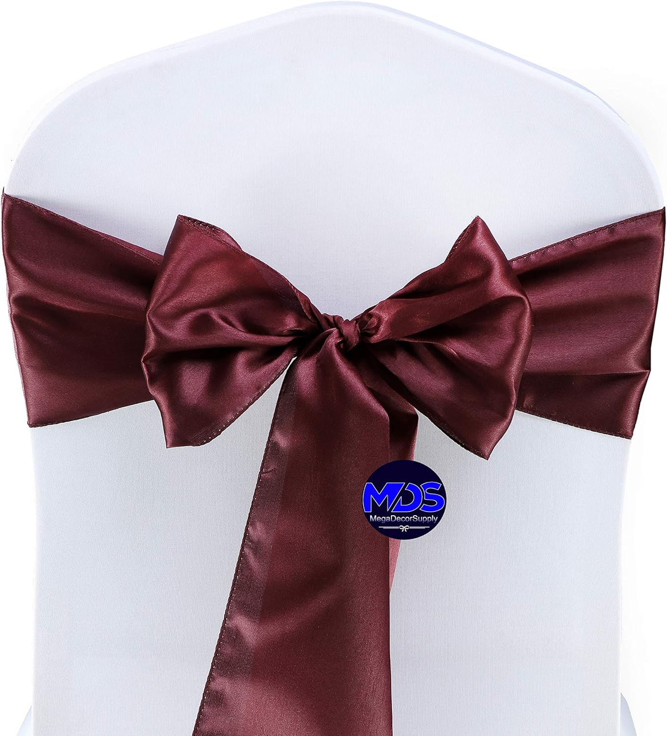 MDS Pack of 125 PCS Satin Chair Sashes Charmeuse Sateen Dining Chair Bows Ribbon Ties Back Sash for Wedding Party Birthday Home Hotel Restaurant Banquet Decoration (7 x 108 Inch, Burgundy)