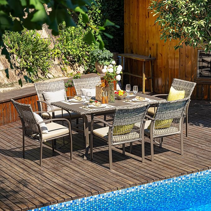 Pamapic 8504 Patio Dining 7 Piece, Outdoor Wicker Furniture Set - Image 3