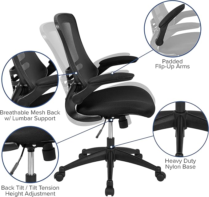 Flash Furniture Kelista Mid-Back Black Mesh Swivel Ergonomic Task Office Chair - Image 5