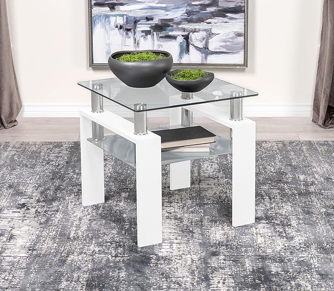 Coaster Home Furnishings Dyer 1-Shelf Square Glass Top Side End Table White - Image 2
