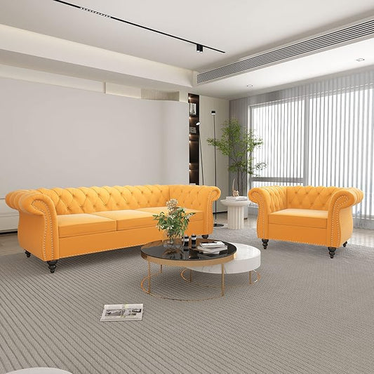 QHITTY 2 Piece Living Room Set, Sectional Chesterfield Sofa Chair Contemporary by QHITTYFurnitureLife