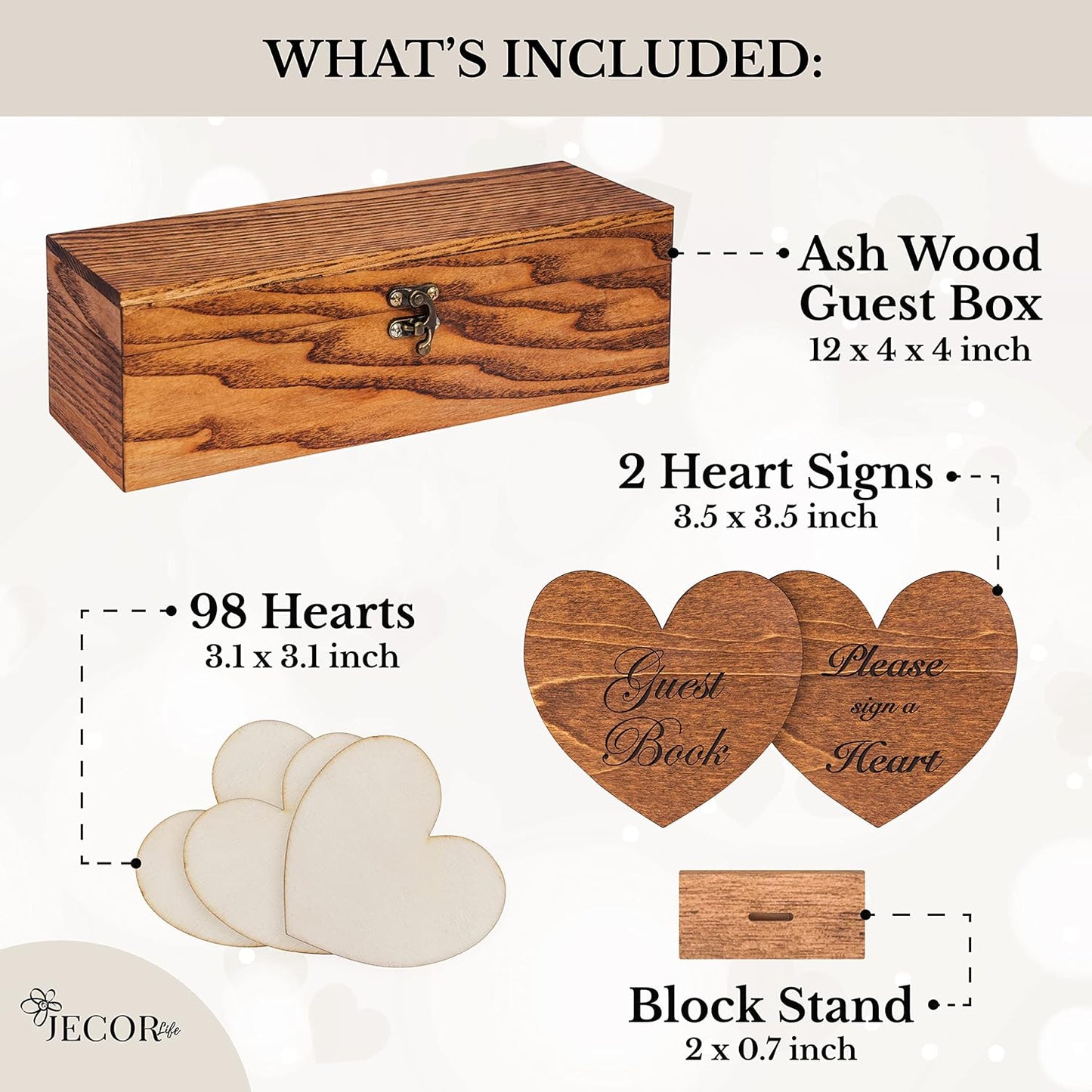 Jecor Wedding Guest Book Alternative with Sign - Guest Book Wedding Reception - Sign in Guest Book Alternatives - Rustic Wedding Decorations - Wedding Book - 98 Large Hearts & 2 Hearts Signs - Rustic
