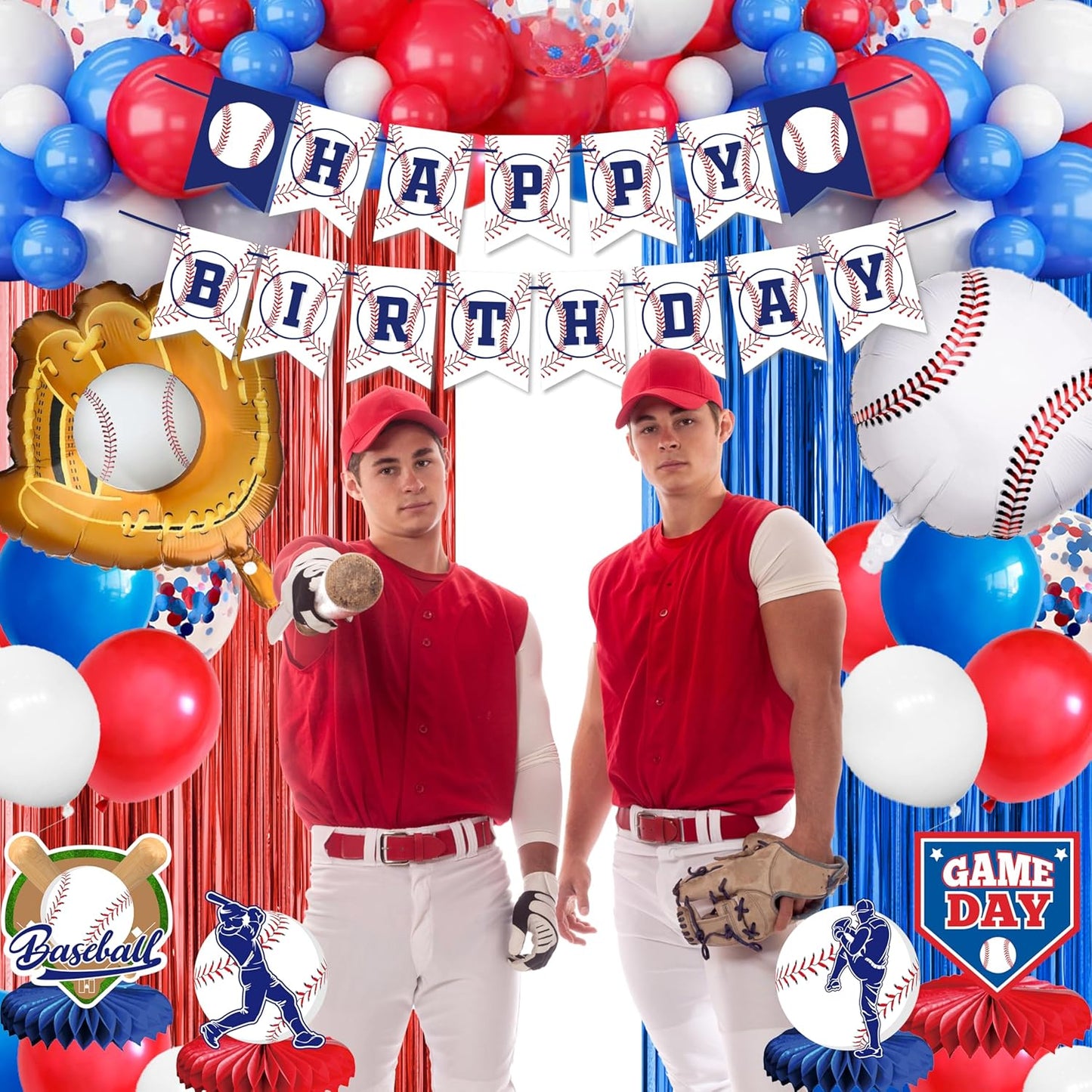 Baseball Party Decorations, Baseball Birthday Party Supplies Kit, Include Sport Themed Birthday banner, Foil Fringe,Hanging Swirls, Baseball Balloons, Cake&Cupcake Toppers