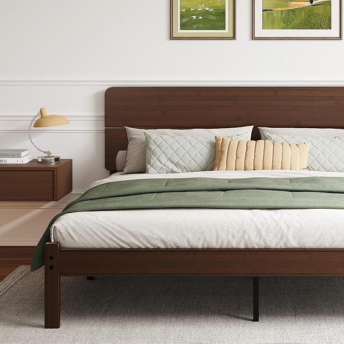 BOSRII 14in High Solid Bamboo Wood Platform King Size Bed Frame by FORYOURBETTERSLEEP