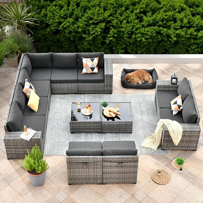 ovios 12 Pieces Patio Furniture Set, Outdoor Wicker Sectional Sofa by OVIOS