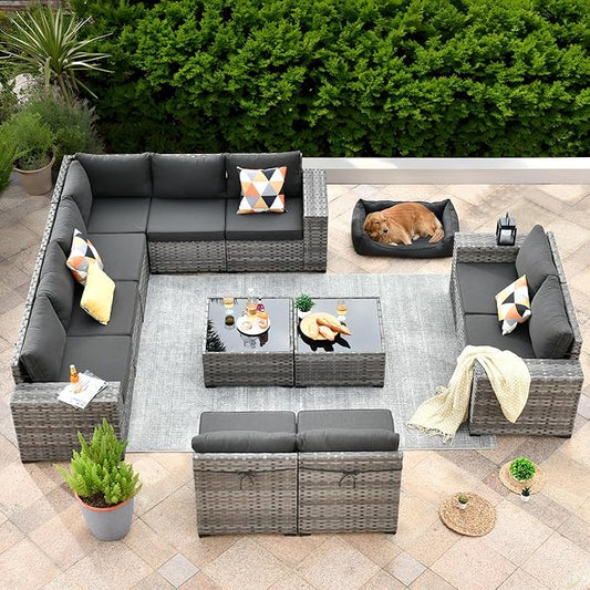 ovios 12 Pieces Patio Furniture Set, Outdoor Wicker Sectional Sofa by OVIOS