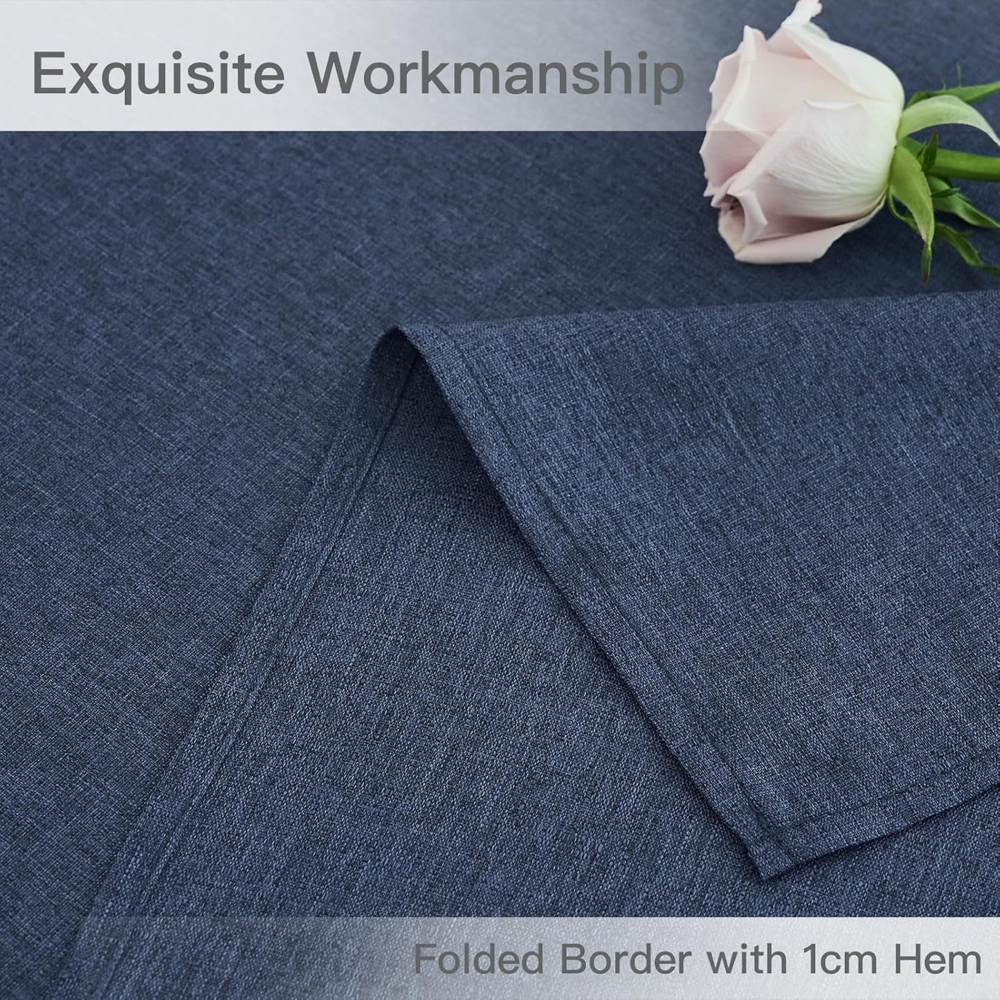 maxmill Linen Textured Rectangular Tablecloth Water Resistant Wrinkle Free Spill-Proof Stain Proof Dining Room Table Cloth Decoration Banquet Party Wedding Holiday Dinner, 52 x 84 Inch, Navy Blue