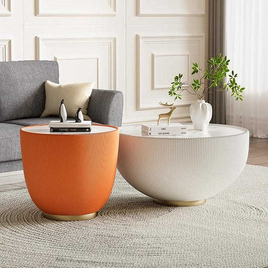 SSLine Bowl-Shape Coffee Table Set of 2 Modern Sintered Stone Top Nesting by SSLine