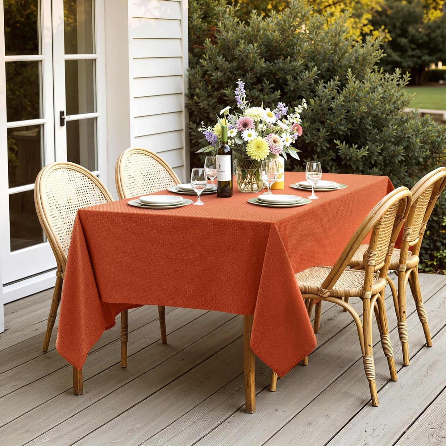 MIULEE Fall Tablecloth Burnt Orange Linen Cottton Table Cloth Rectangle Waterproof Spillproof Cross-Star Textured Table Cltoth Decorative Farmhouse for Dining Party Weddings 60x120 Inch