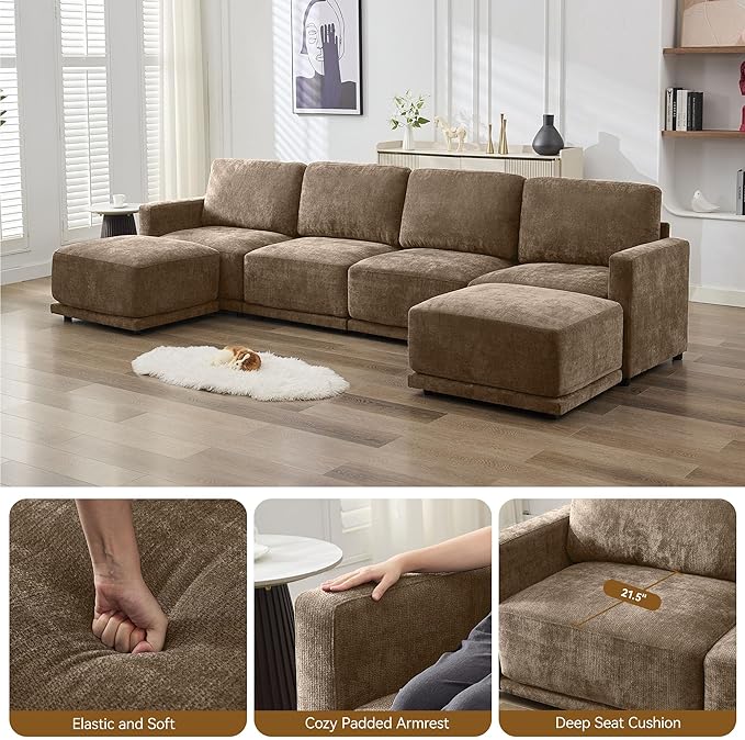 110.6" L Shaped Modular Sectional Sofa Modern Chenille Comfy Couch - Image 4