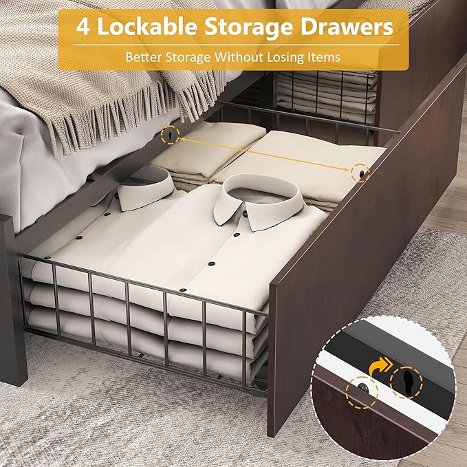 Lifezone Queen Bed Frame with 2-Tier Storage Headboard, Metal Platform Bed - Image 6