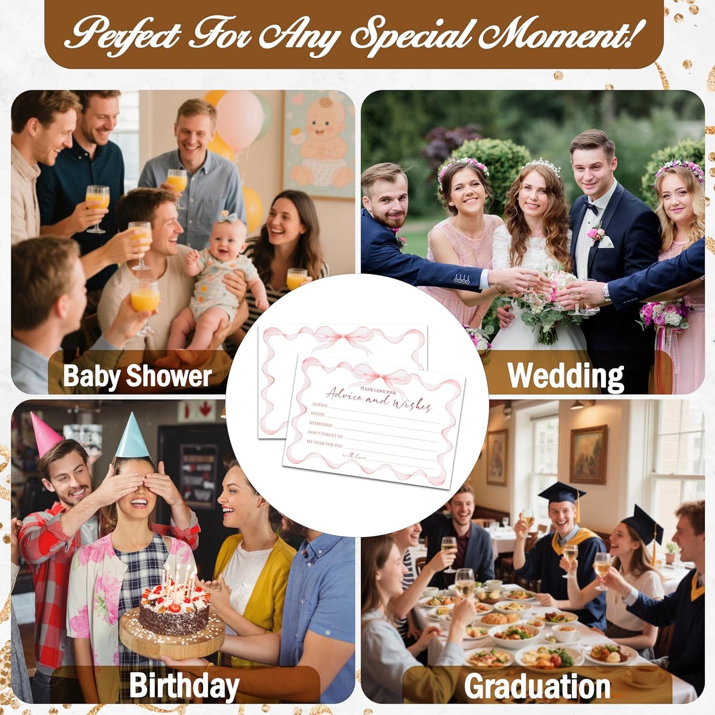 Advice And Wishes Cards (25pcs), Pink Bow Advice Cards For Mr And Mrs, Bride And Groom, New Parents, Bridal Shower, Baby Shower, Engagement, Wedding, Bachelorette Party Games Decor -A10