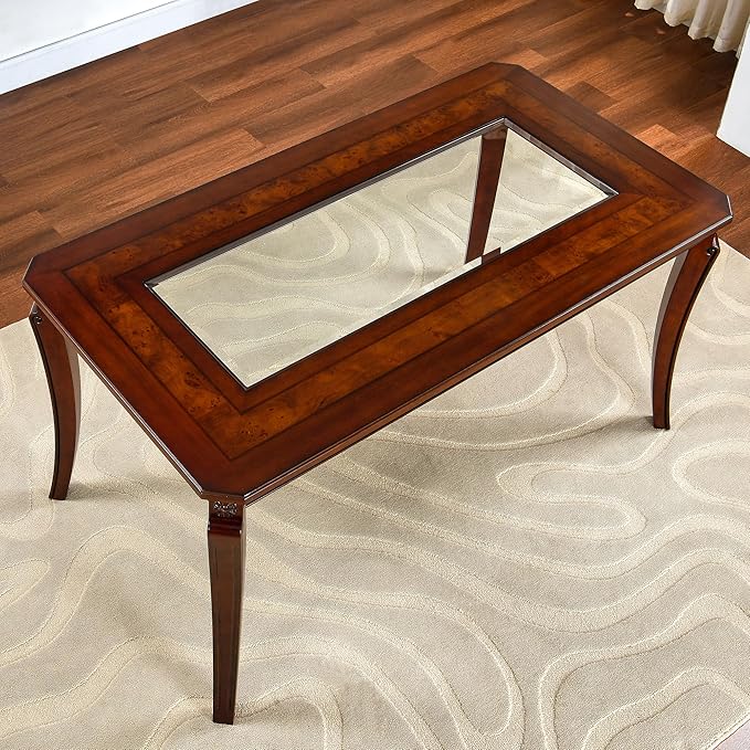 59” Dining Table with 8mm Tempered Glass Top, Farmhouse Kitchen Dinner Table - Image 7