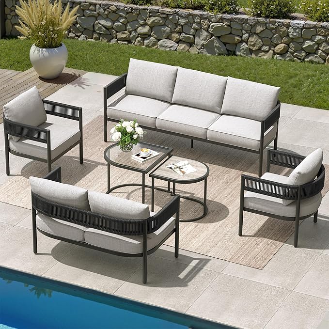 Grand patio 6-Piece Outdoor Furniture Set, 7 Seats Wicker Sofa Conversation Set - Image 9