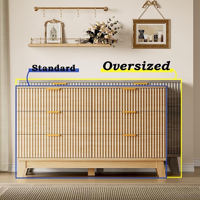BORNOON Fluted 6 Drawer Dresser, 47.2" Wide Modern Boho Chest of Drawers - Image 3