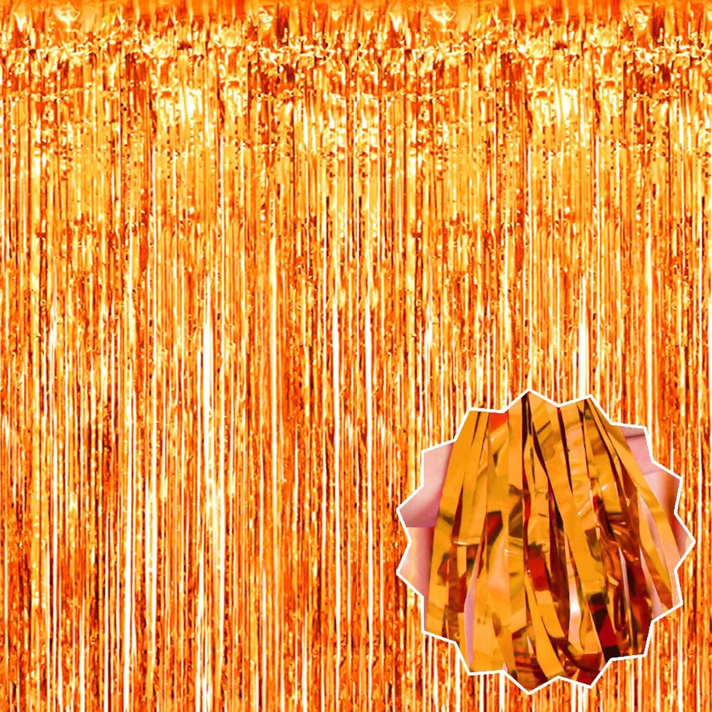 6 Pack Orange Foil Fringe Curtains Backdrop, 3.28 x 8.2 Ft Metallic Streamers Tinsel Curtains Background for Photo Booth, Birthday, Weddings, Carnivals, Graduation, Themed Party Decorations
