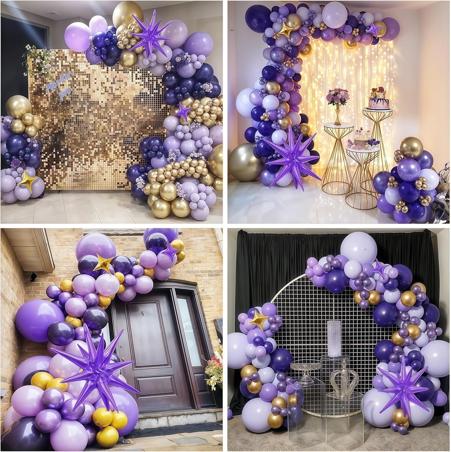 Purple Balloon Arch Kit 110Pcs Purple and Gold Balloons Garland Kit with Explosion Star Balloons Metallic Dark Violet Lavender Lilac Birthday Party Decorations for Girls Women Graduation Prom Wedding