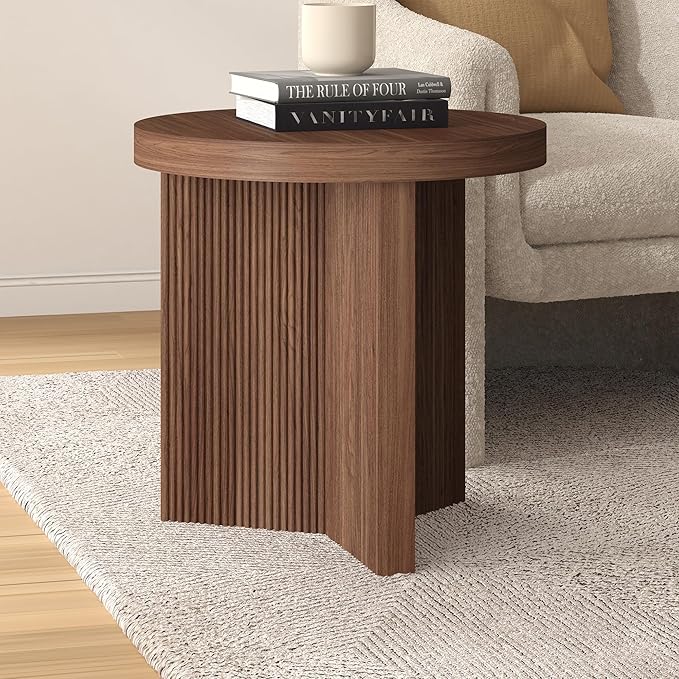 Henn&Hart 22'' Fluted Scandinavian Round End Table Ribbed Side Table, Nightstand - Image 6