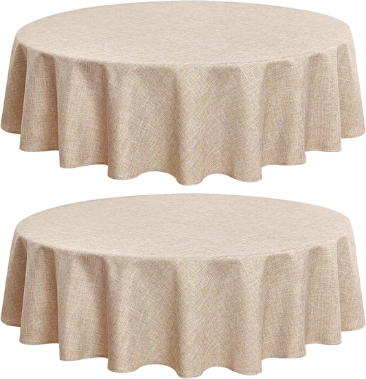 Fitable Faux Linen Textured Beige Round Tablecloths 60 Inches - 2 Pack Faux Burlap Table Clothes for Banquet, Party, Dining, Farmhouse, Outdoor (Great for 20"-48" Round Tables)