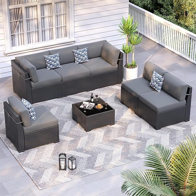 Patio Furniture Sets, 7-Piece Outdoor Patio Furniture by VonzoyHome