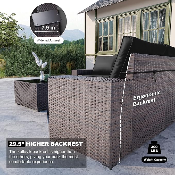 Kullavik Outdoor Patio Furniture Set 6 Pieces Sectional Rattan Sofa Set Brown - Image 2