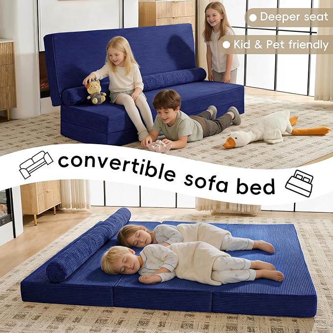5-in-1 Convertible Sofa Bed, Corduroy Futon Couch Sleeper - Image 5