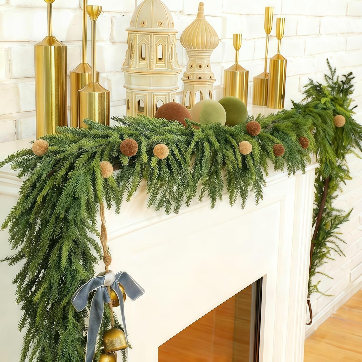 Christmas Decorations Artificial Norfolk Pine Garlands 6FT, Real Touch Winter Pine Garland, Green Artificial Greenery Garland for Table, Mantle, Wall, Indoor, Outdoor Decorations
