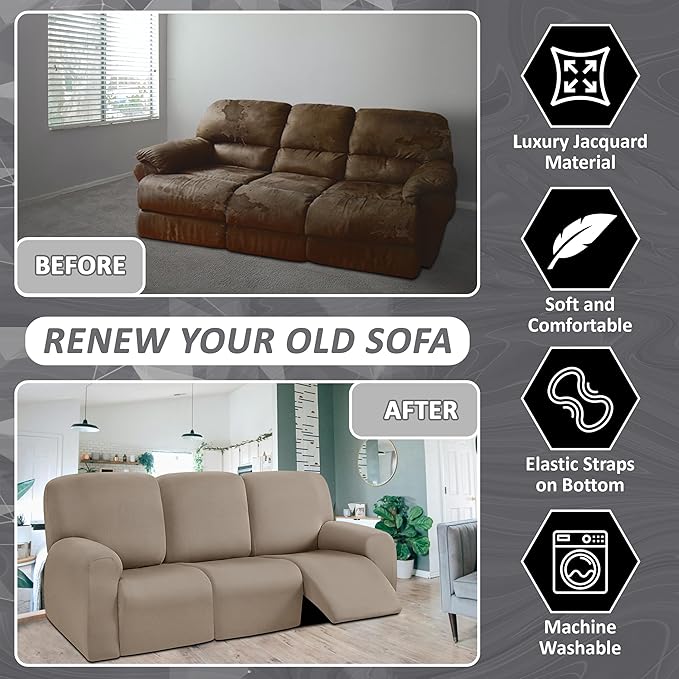 ULTICOR 8-Pieces Recliner Sofa Covers, Yarn Dyed Stretch Reclining Couch Covers - Image 4