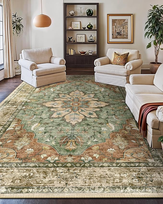 RELEANY Area Rugs 10'x14' Washable Non-Slip, Floral Vintage Distress Print - Image 2