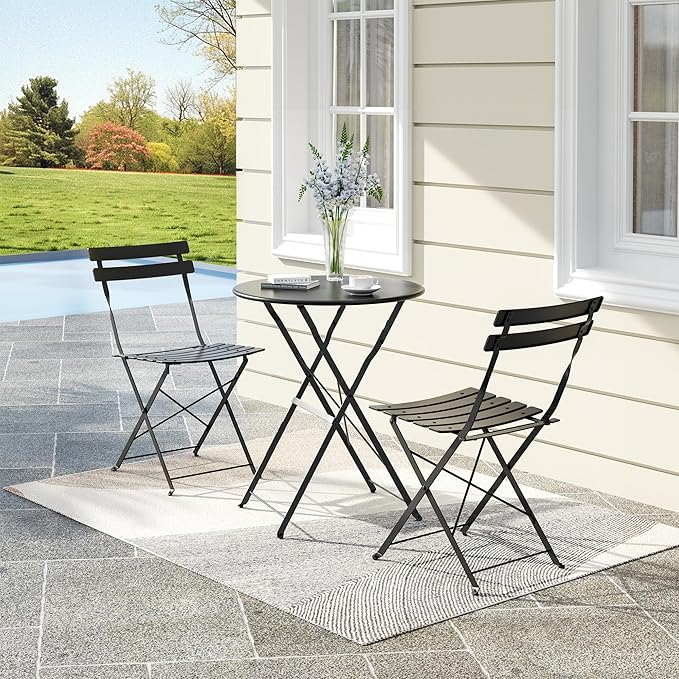 Bistro Table and Chairs Set of 2, 3 Piece Outdoor/Indoor Folding Patio Bistro - Image 8