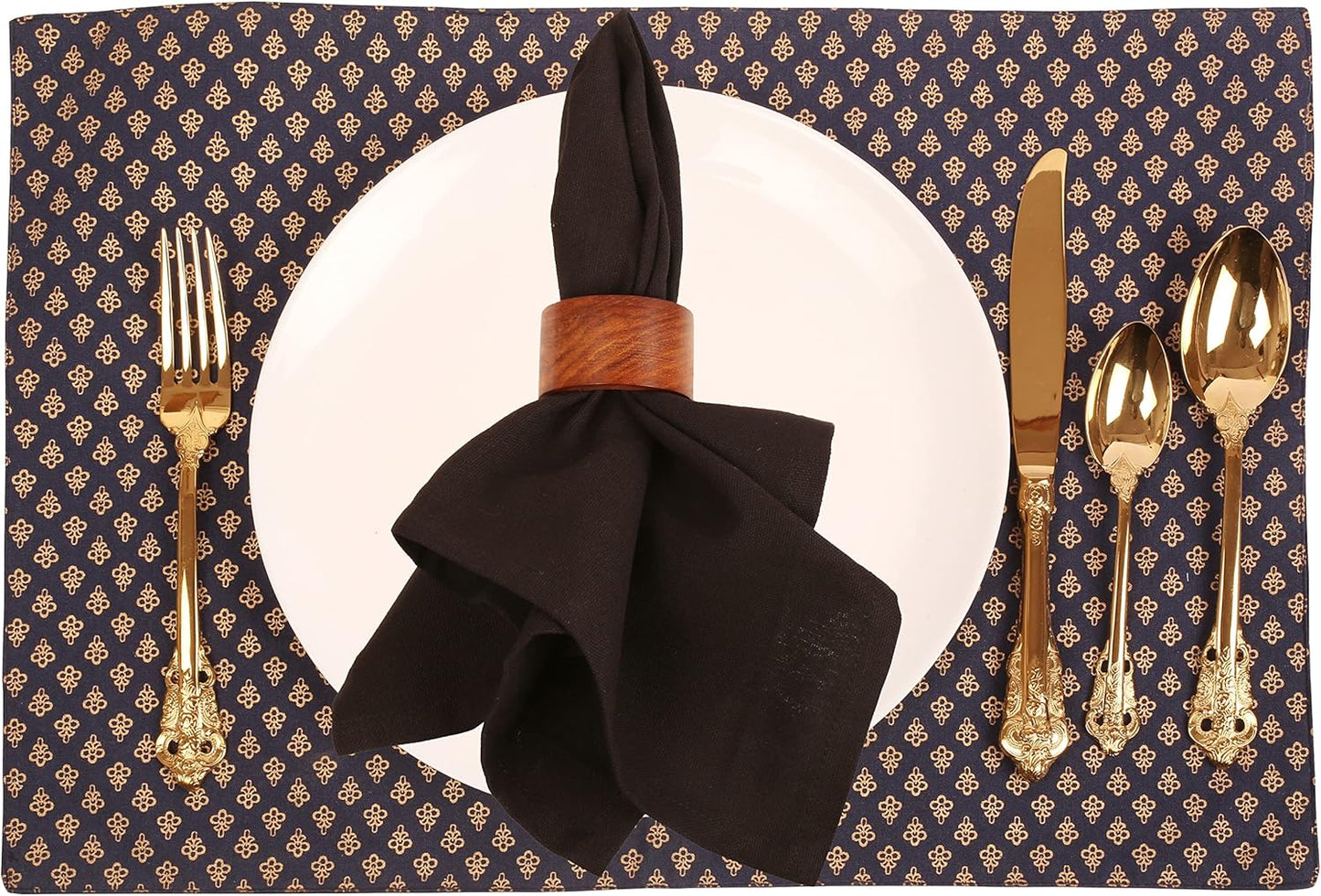 Beautifully Handcrafted Natural Wood Round Shape Large Size Party Dining Table Napkin Holders in Natural Tone. (Set of 6).