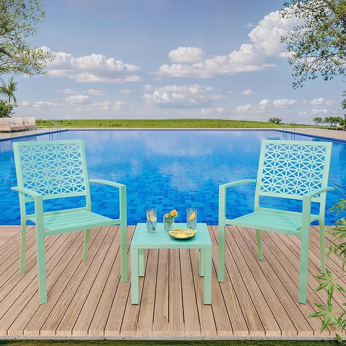 GarveeTech 3 PCS Outdoor Bistro Set, Stackable Modern Metal Steel Table and - Image 4