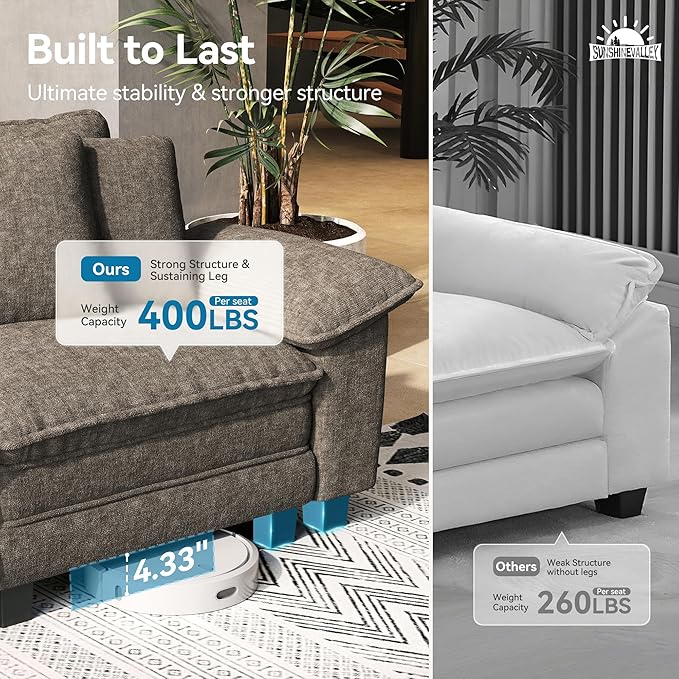 SUNSHINE VALLEY 2 Piece Living Room Sofa Furniture Set, Oversized Chenille - Image 5