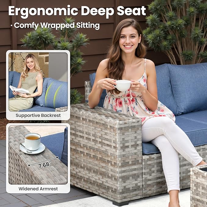 ovios 13 Pieces Patio Furniture Set, Outdoor Wicker Sectional Sofa - Image 5