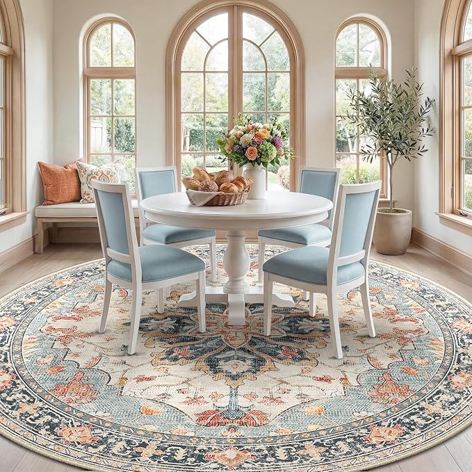 RELEANY 8ft Round Rug, Area Rugs 8ft, Washable Rug, Rugs - Image 2