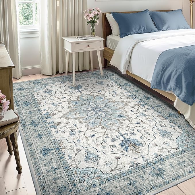 RELEANY Area Rugs 5'x7' Washable Non-Slip, Floral Vintage Distress Print - Image 2