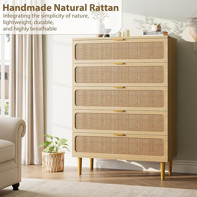 GarveeHome Rattan 5 Drawer Dressers - Image 6