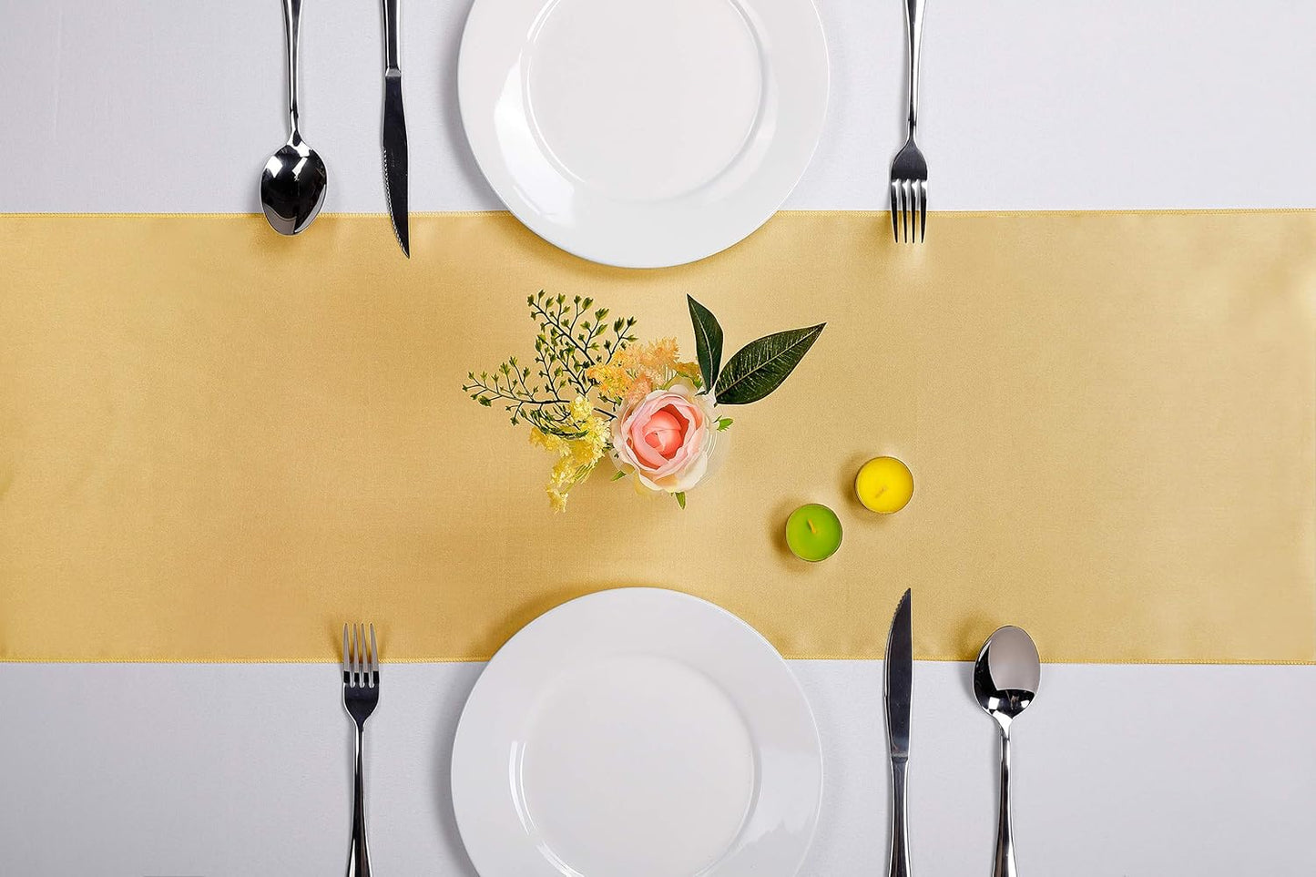 10-Pack Satin Table Runner Light Gold 12 x 108 inches Long, Table Runners for Wedding, Birthday Parties, Banquets Decorations（10 Pack, 12x108 Inch, Light Gold）