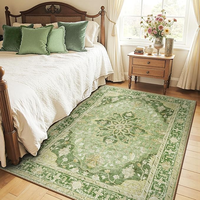 RELEANY Area Rugs 5'x7' Washable Non-Slip, Floral Vintage Distress Print - Image 2