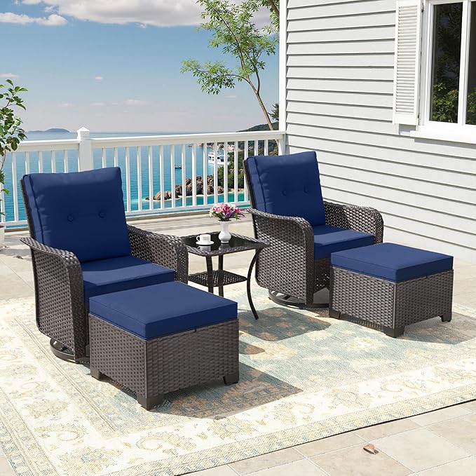 ALAULM 5-Piece Outdoor Swivel Rocking Chair Set - Image 2