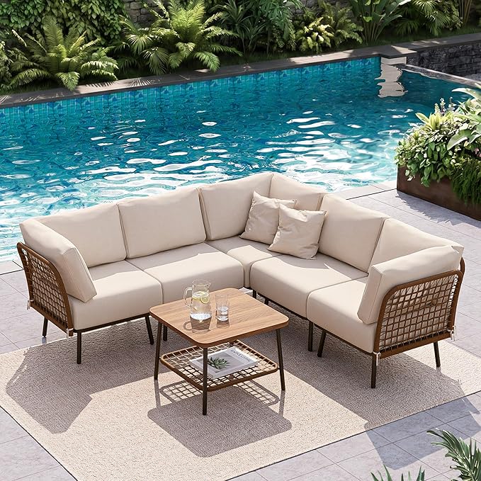 6-Piece Patio Conversation Set, Outdoor Sectional Sofa Modular Wicker Furniture - Image 2