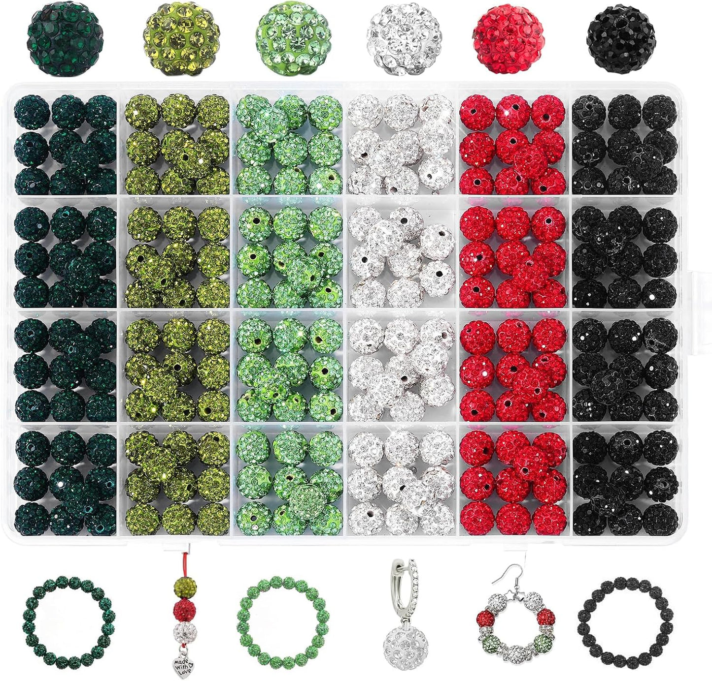 novani 240pcs 10mm Green Rhinestone Beads for Jewelry Making, Round Clay Beads with 1.8mm Hole, Disco Ball Effect, DIY Handmade Accessories