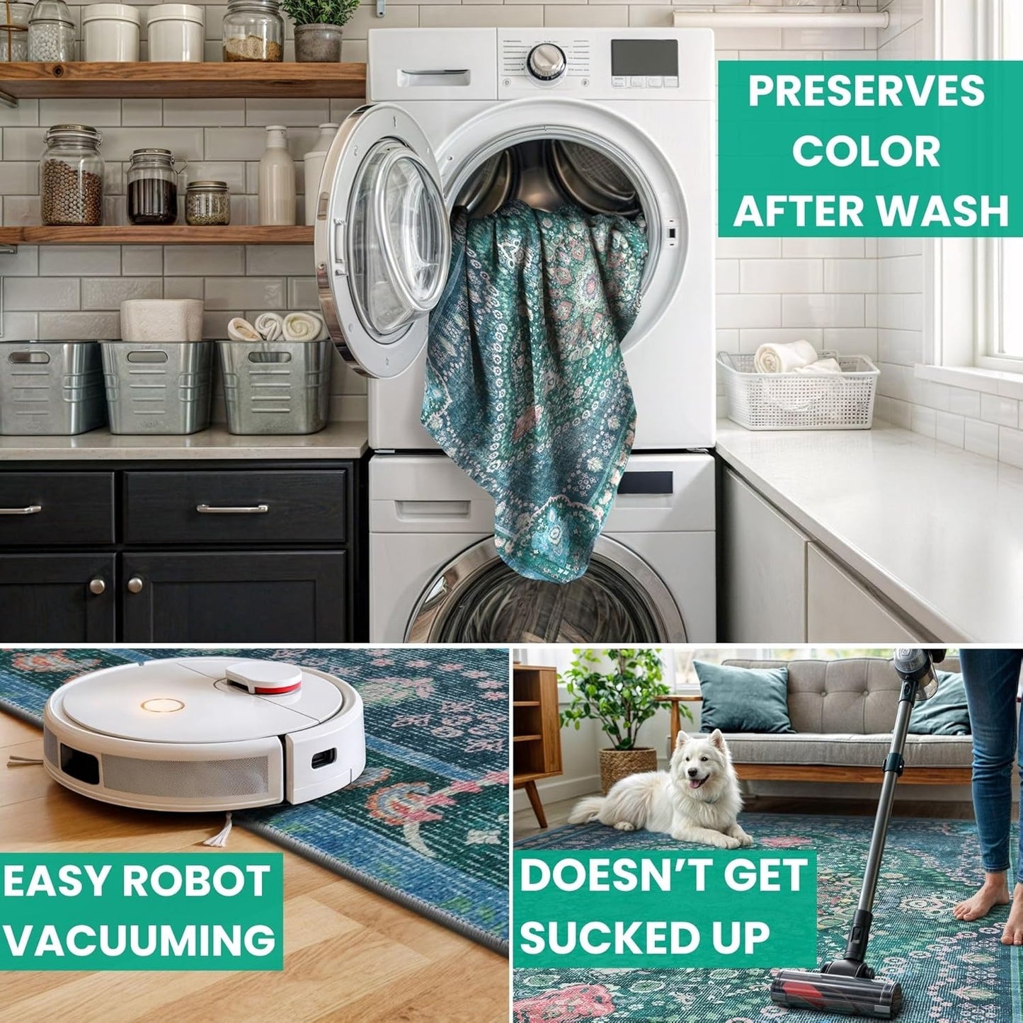 Bloom Rugs Washable Non-Slip 5' x 7' Rug - Green Traditional Medallion Area Rug for Living Room, Bedroom, Dining Room, and Kitchen - Exact Size: 5' x 7'