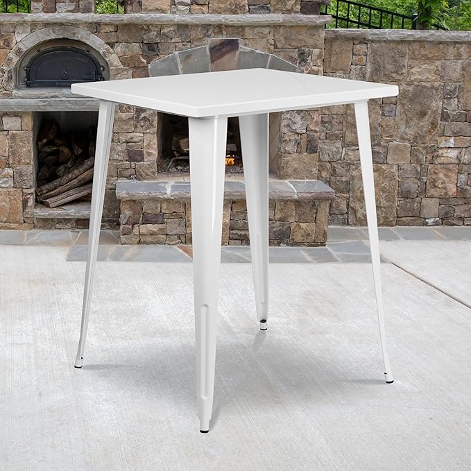 Flash Furniture Nolan Commercial Grade 31.5" Square White Metal Indoor-Outdoor - Image 2