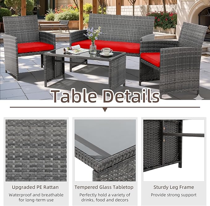 4 Piece Patio Ratten Set Outdoor Furniture Set Wicker Conversation Set - Image 3